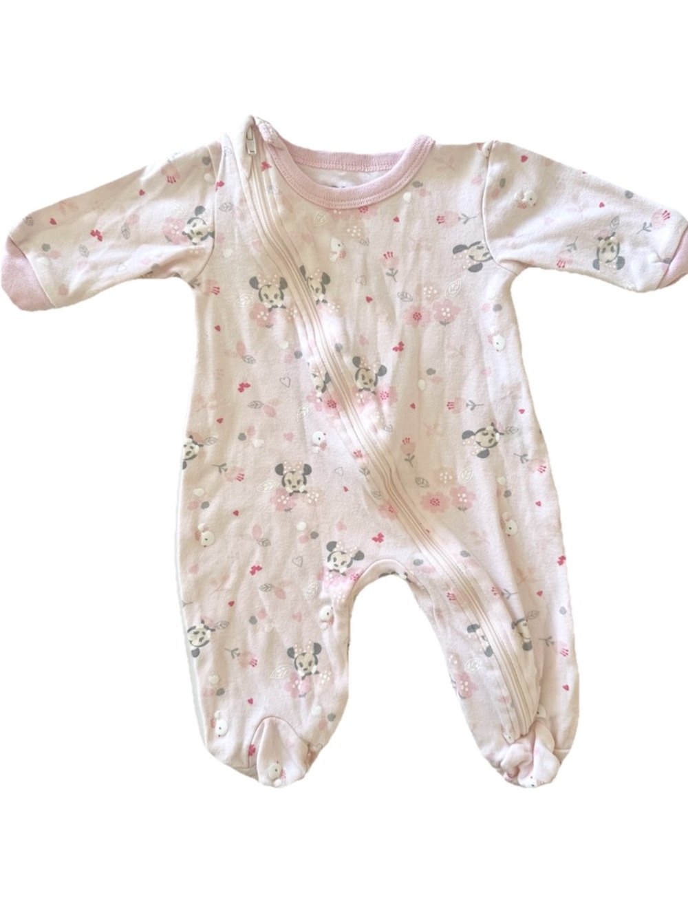 Disney Pink and White Infant Footed One-Piece with Minnie Print